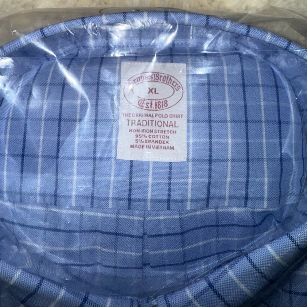 Brooks Brothers Men's Blue Tattersall Dress Shirt - Size XL - Traditional Fit - Picture 2 of 4